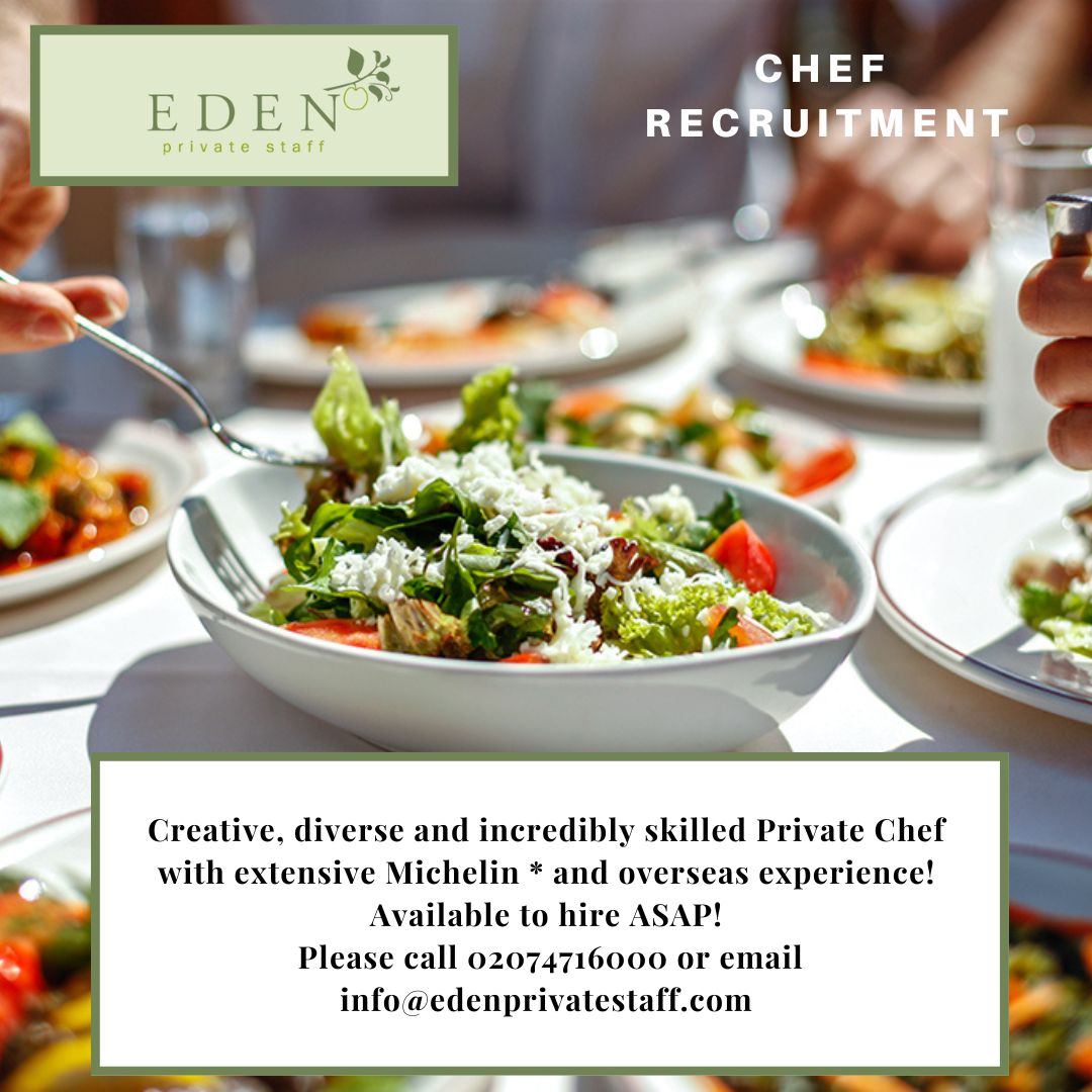 Creative, diverse and incredibly skilled Private Chef with extensive Michelin * and overseas experience!

edenprivatestaff.com/resume/sd-6795…
#privatechef #chefs #privateclients #privatestaff #chefstalk #cheflife #chefdepartie #chefdecuisine  #chefjobs #chefrecruitment