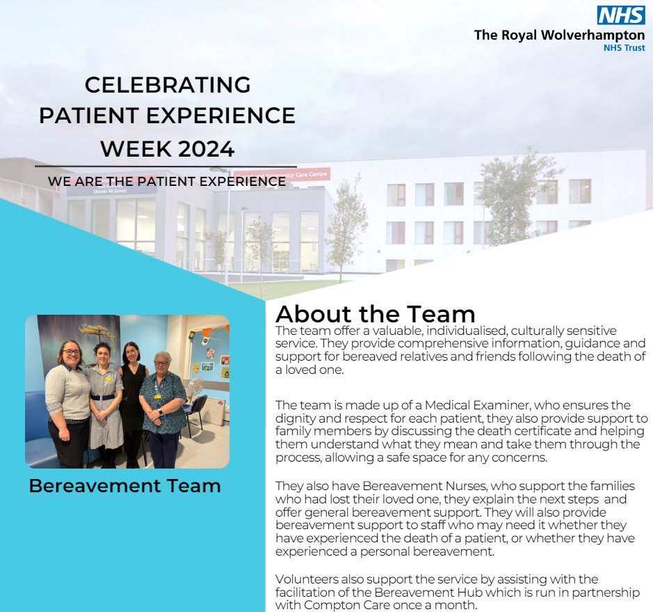 Our Bereavement Team provides crucial support, ensuring families are comforted and understood during difficult times💙 Their compassionate care makes a difference in the patient experience!💫 #PEW2024 #PXWeek @G12PRY @AndyR1ce