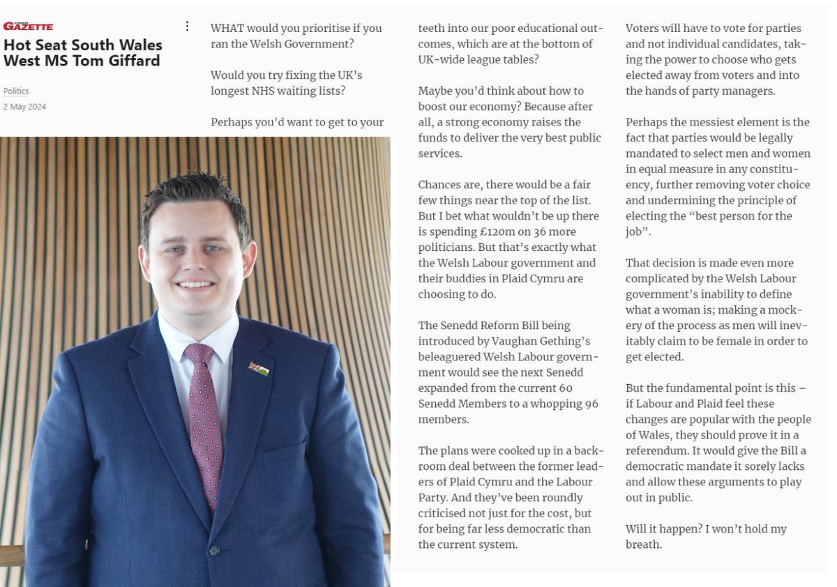 What would you prioritise if you ran the Welsh Government? 🤔 NHS? Education? Transport? 💷 I bet it wouldn’t be 36 more politicians…. 🥀 My latest column in the @glamgazette ✏️ #NHS #Education