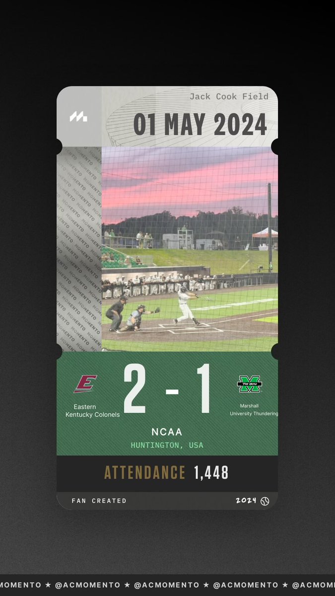What a beautiful night last night at the Jack…too bad @HerdBaseball was on the short end of the score.. I’m thankful for the @ACMomento app that I can keep this memory. Thanks to @ThunderCast_Pod for the ticket.