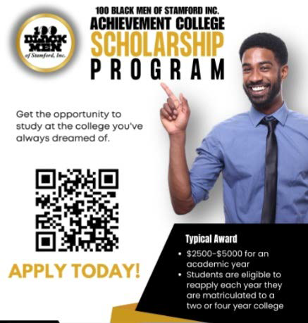 Do you know a High School senior heading to a two or four-year college? If they live in Fairfield County, have them check out the 100 Black Men of Stamford scholarship application here: loom.ly/qXN0Z4k. #Scholarships #College