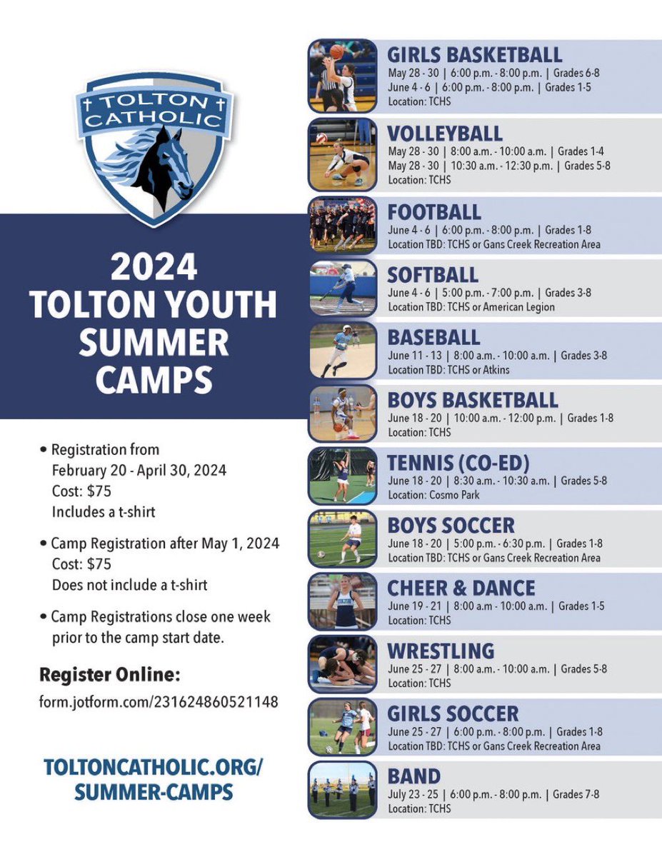 June 4-6. Tolton Softball Camp. form.jotform.com/231624860521148