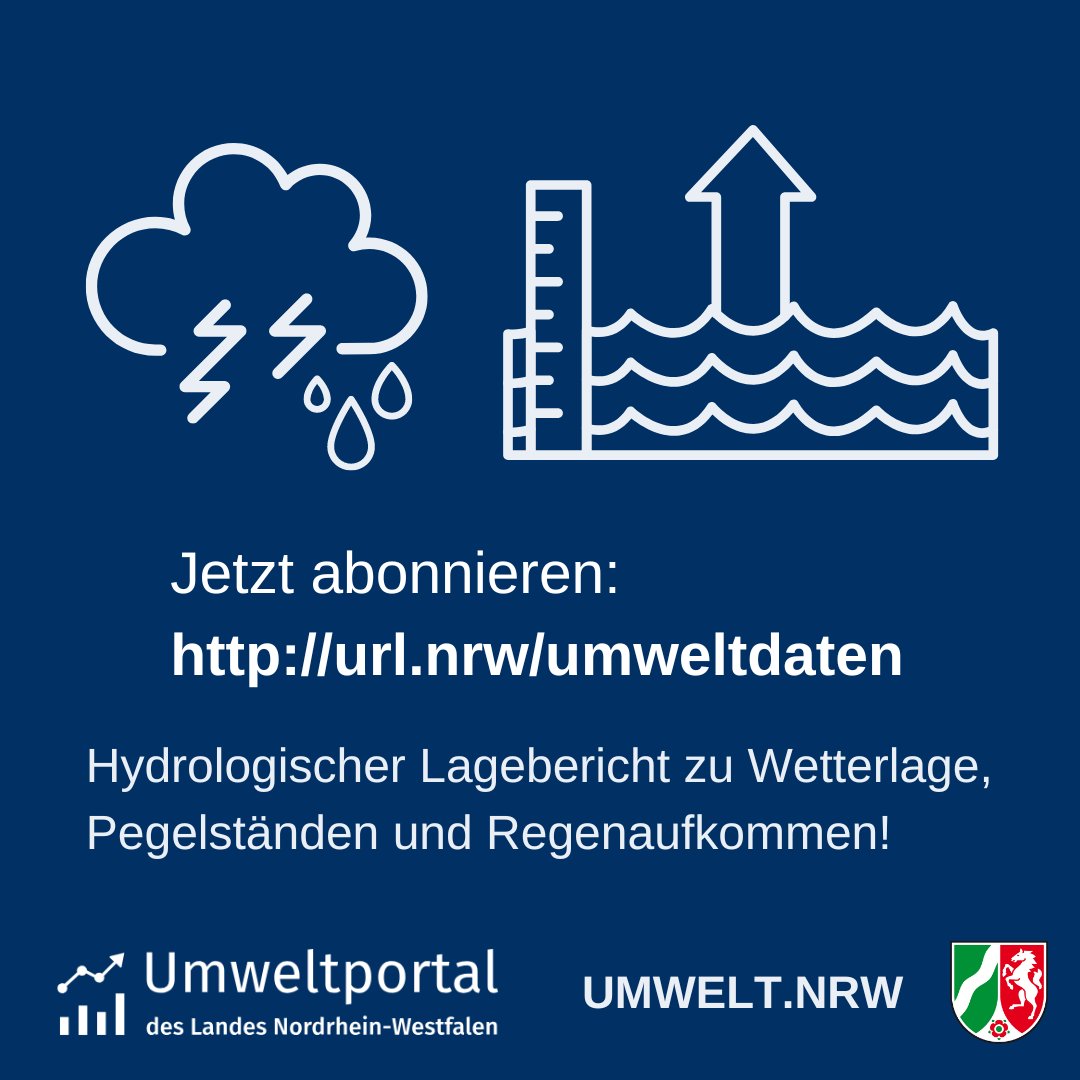 ⚠️Der Hochwassermeldedienst für #NRW beim @lanuvnrw wurde aktiviert‼️ Ab dem Nachmittag warnt der @DWD_presse vor starken Gewittern mit Starkregen, Hagel und stürmischen Böen bis zum Freitagmorgen⛈️