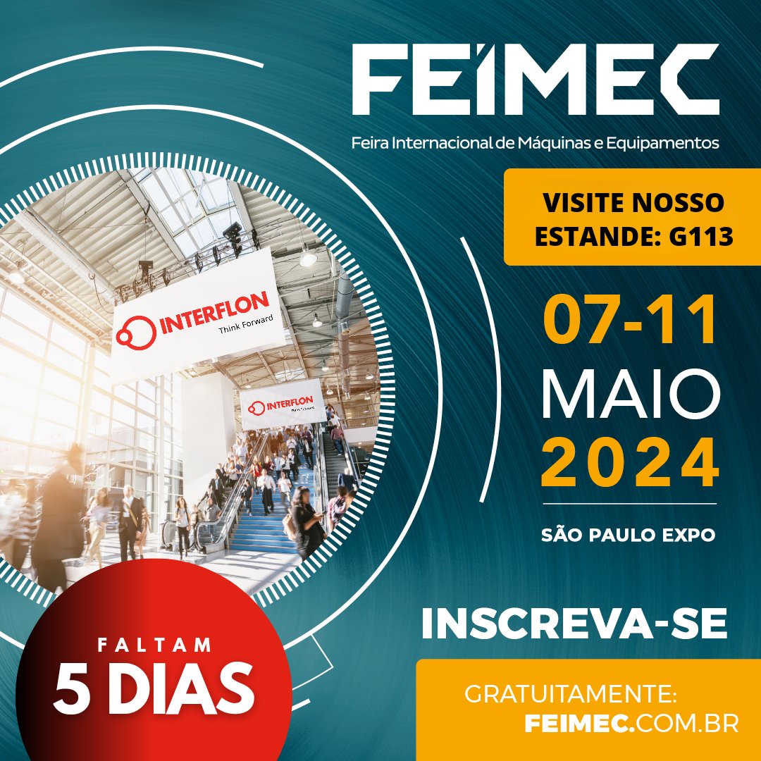 InterflonBrasil's tweet image. Falta pouco para nos encontrarmos na maior feira de Máquinas e Equipamentos da América Latina, a FEIMEC! Será um prazer recebê-lo (a) em nosso estande (G113)! 
Inscrições em: feimec.com.br/pt/home.html #interflonbrasil #feimec2024