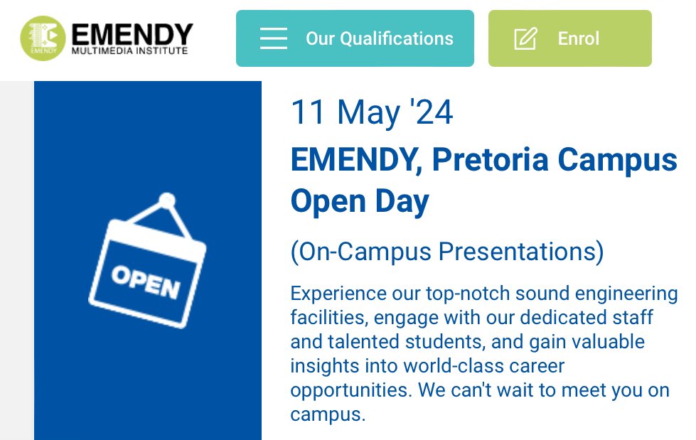 Join us at the @EMENDYInstitute open day next Saturday 11 May! I’ll be talking about our new courses in music business 🔥🎶🎧🤓 #emendyinstitute #musictechnology #musicbusiness #openday #learn #certificate 

emendy.co.za/pgs-58-upcomin…