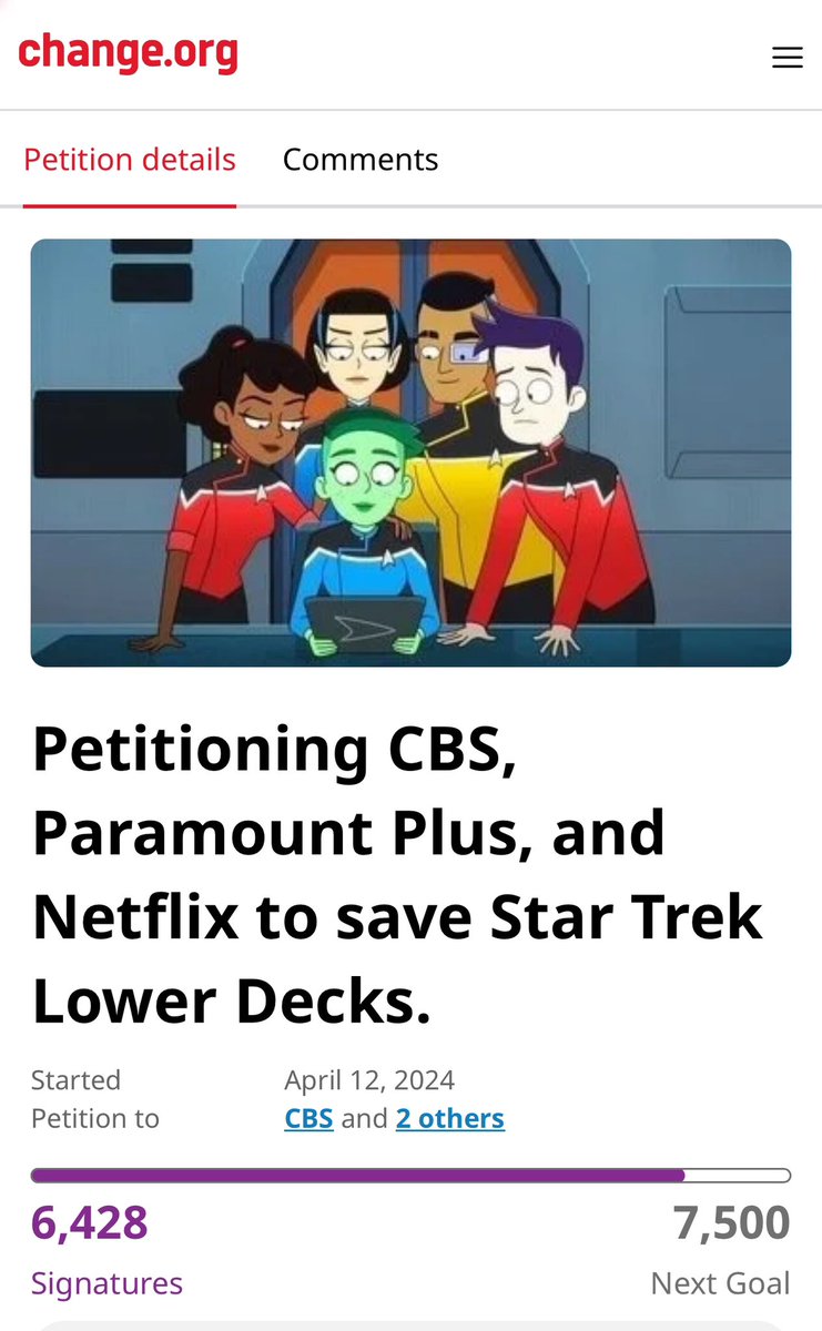 #SaveLowerDecks Please continue to share and sign this petition! We must get Paramount+ to reverse their decision, or get Netflix to pick up the show! We are well over 6k Signatures, but we need to keep pushing! #startrek #StarTrekLowerDecks chng.it/8dZ64jLb9