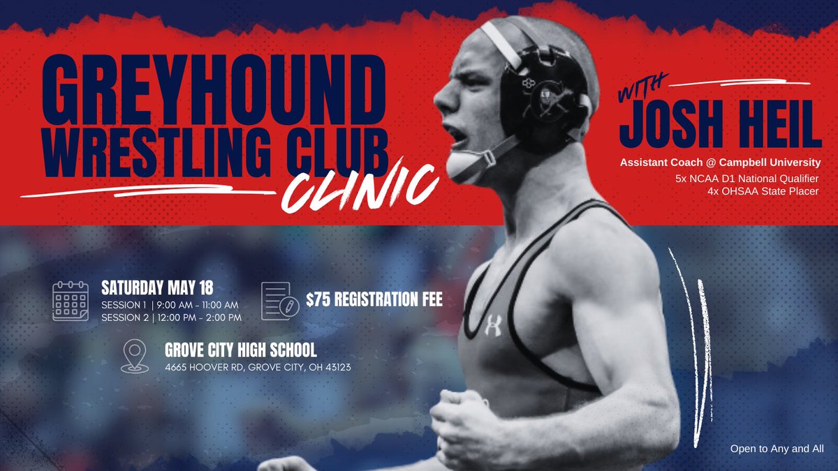 We are excited to announce a camp on May 18th, with @Josh__Heil 5x NCAA National Qualifier 4x OHSAA State Placer Assistant Coach at Campbell University Please register online at: wrestlingiq.com/grovecitylittl… DM us with any questions! Space is limited so register asap!