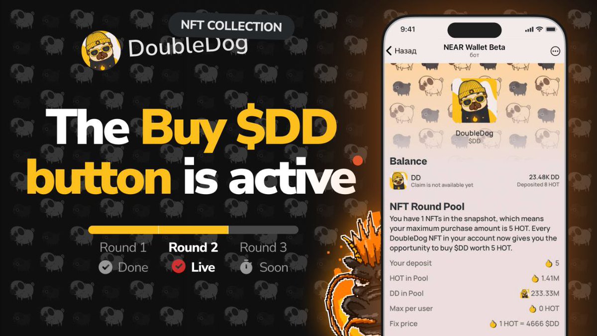 The round for NFT DoubleDog holders is open! 🚀

24 hours to buy $DD. We will announce the next round soon ❤