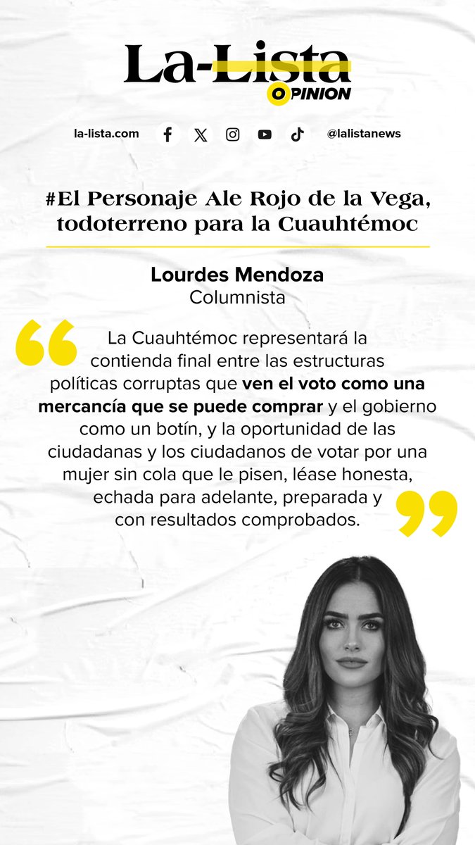 #Opinión | #ElPersonaje: Ale Rojo de la Vega, todoterreno para la Cuauhtémoc.

✍️: @lumendoz / #LaListaNews

  📌 t.ly/qP06g