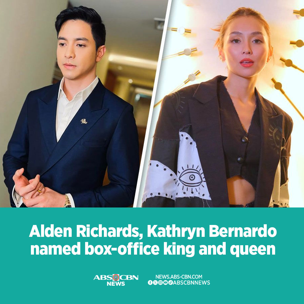 Alden Richards (@aldenrichards02) and Kathryn Bernardo (@bernardokath) were hailed as Box Office King and Queen for the performance of their respective films 'A Very Good Girl' and 'Five Breakups and A Romance' in 2023. 

READ: news.abs-cbn.com/entertainment/…