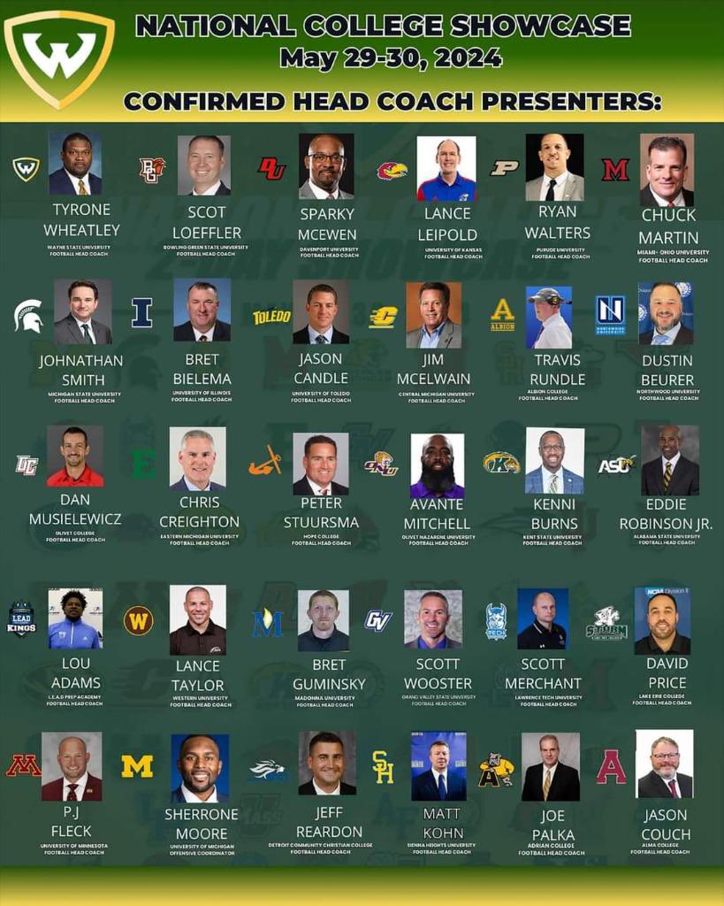 Don’t miss the opportunity to showcase your talent in front of the largest collection of Football Head coaches anywhere in the country. Chances make Champions!! Don’t miss yours.