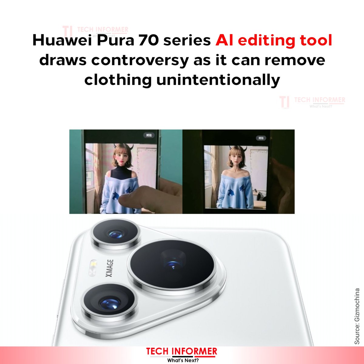 Huawei‘s latest Pura 70 series features an object removal function powered by AI. But it has come under fire as the feature can inadvertently erase parts of people’s clothing.
#Techinformer