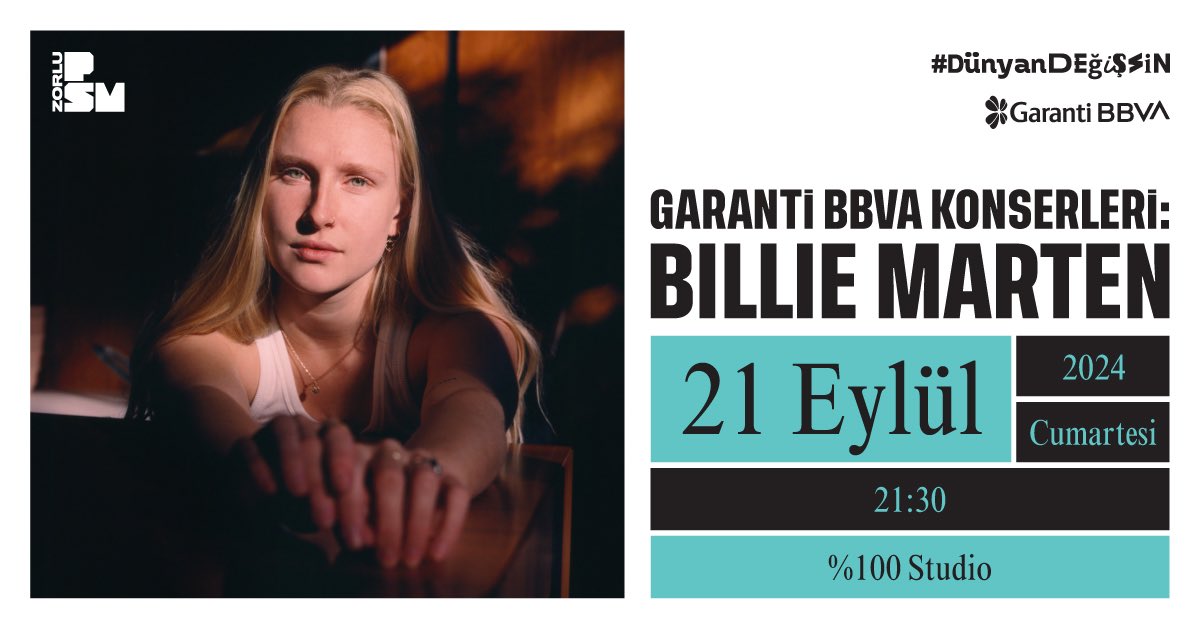 Billie Marten'ın narin ve lirik tarzını %100 Studio'da deneyimleyin! Kendini Nick Drake, Joni Mitchell ve daha birçok efsanevi sanatçının etkisiyle bulan Billie, müziğe erken yaşta adım attı ve şimdi yeni albümü 'Drop Cherries' ile karşınızda. Biletler @passo_com_tr 'de!