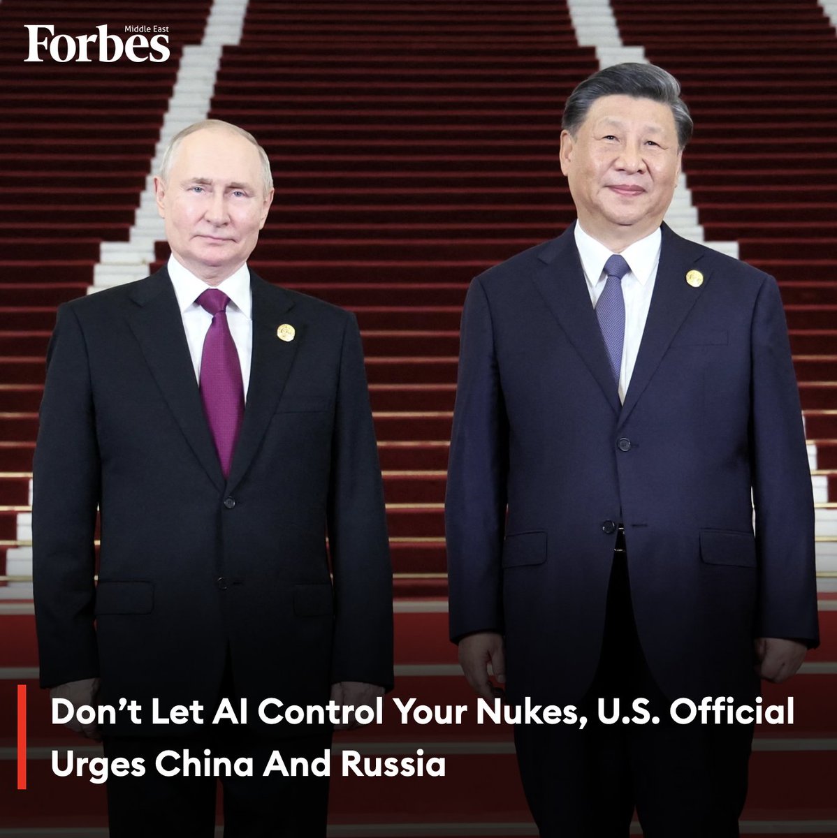 #AI must not be allowed to control nuclear weapons, a senior #US official said, urging #China and #Russia to follow the United States’ lead and make sure humans, not AI, have the final say over using the powerful weapons. #Forbes For more details: 🔗 on.forbesmiddleeast.com/9jb4