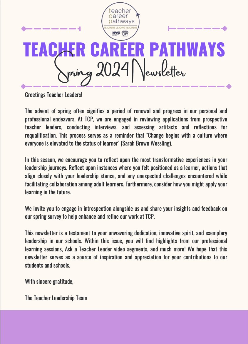 Teacher Leadership NYC Public Schools (@nyctcp) on Twitter photo 📰🗞️Back from Spring Break and all out of reading material? Check out the Spring 2024 TCP Newsletter! Catch up on some of the great work of NYC teacher leaders. teachercareerpathways.com/resources/tcp-…
<a href="/UFTTchrCENTER/">UFT Teacher Center</a> <a href="/NYCSchools/">NYC Public Schools</a> 📰🗞️Back from Spring Break and all out of reading material? Check out the Spring 2024 TCP Newsletter! Catch up on some of the great work of NYC teacher leaders. teachercareerpathways.com/resources/tcp-…
<a href="/UFTTchrCENTER/">UFT Teacher Center</a> <a href="/NYCSchools/">NYC Public Schools</a>
