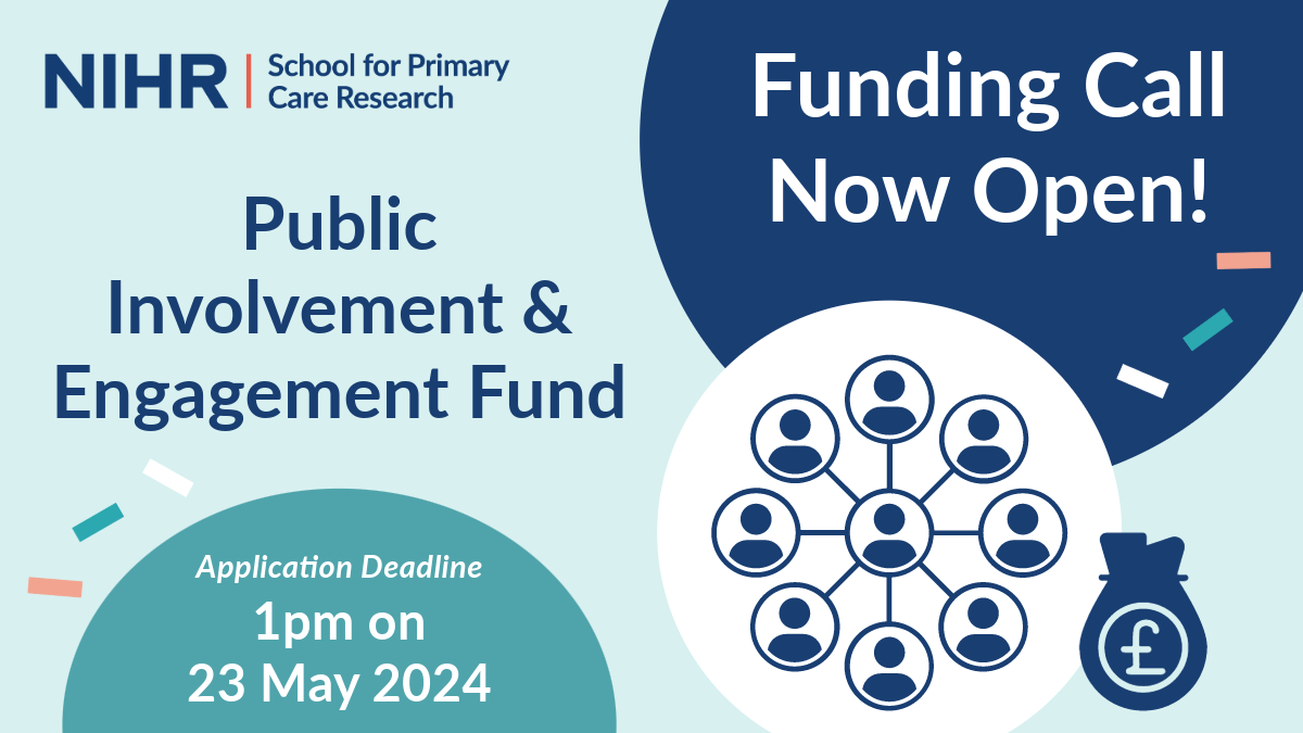 #PPIE funding call: Open to researchers based in the @NIHRSPCR member departments. The deadline to apply is 13:00 on Thursday 23 May 2024. Find out more: spcr.nihr.ac.uk/PPI/spcr-PPIE-…