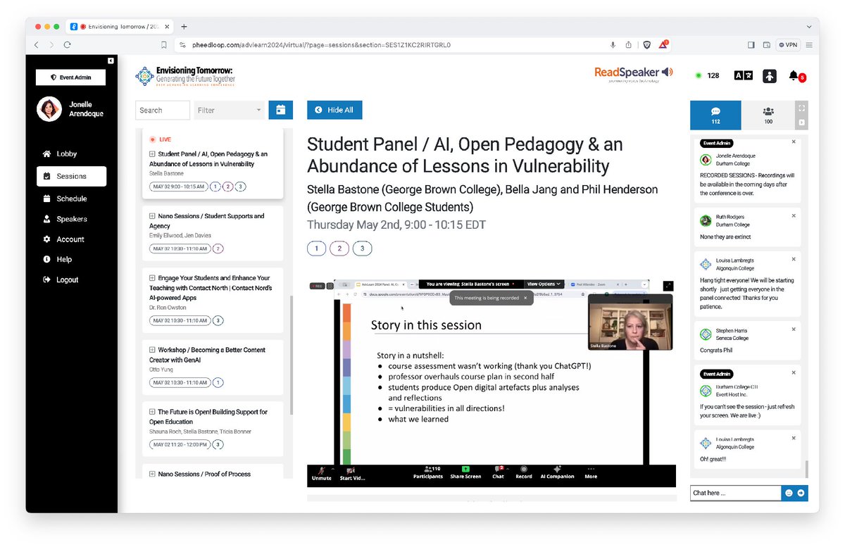 advlearn's tweet image. We are kicking off Day 2 of the Advancing Learning Conference with the student panel, "AI, Open Pedagogy &amp;amp; an Abundance of Lessons in Vulnerability" hosted by @StellaBastone from @GBCollege. #advlearn2024