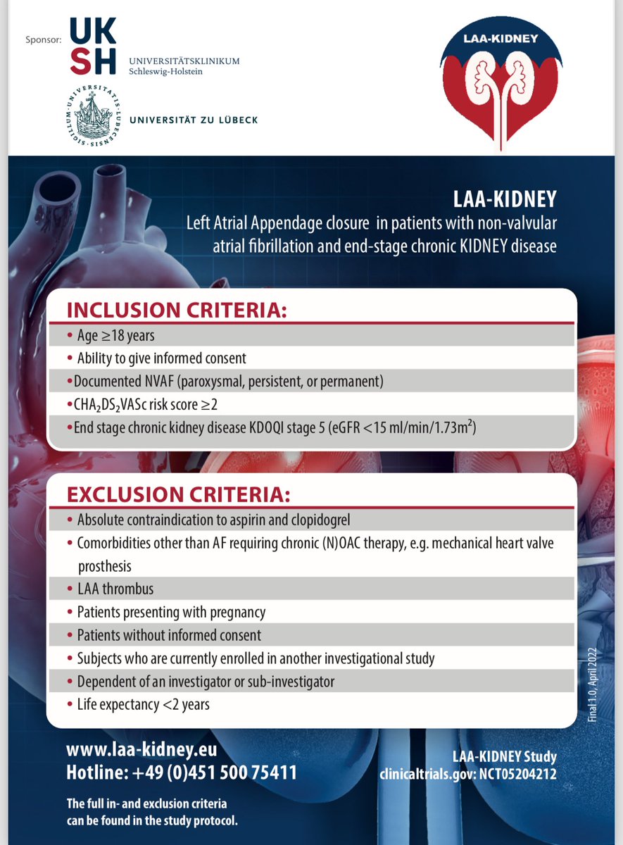 🏆 Next milestone reached in LAA-KIDNEY trial 👏 Patient 1️⃣0️⃣0️⃣ successfully randomized by EP team Heart Center Cologne. Congratulations to @AriSultanEP @danielsteven_ep 👉 classic.clinicaltrials.gov/ct2/show/NCT05… @gunnar_heine @thiele_holger @POsmancik @jongichun @BorisSchmidt5 @roza_saraei