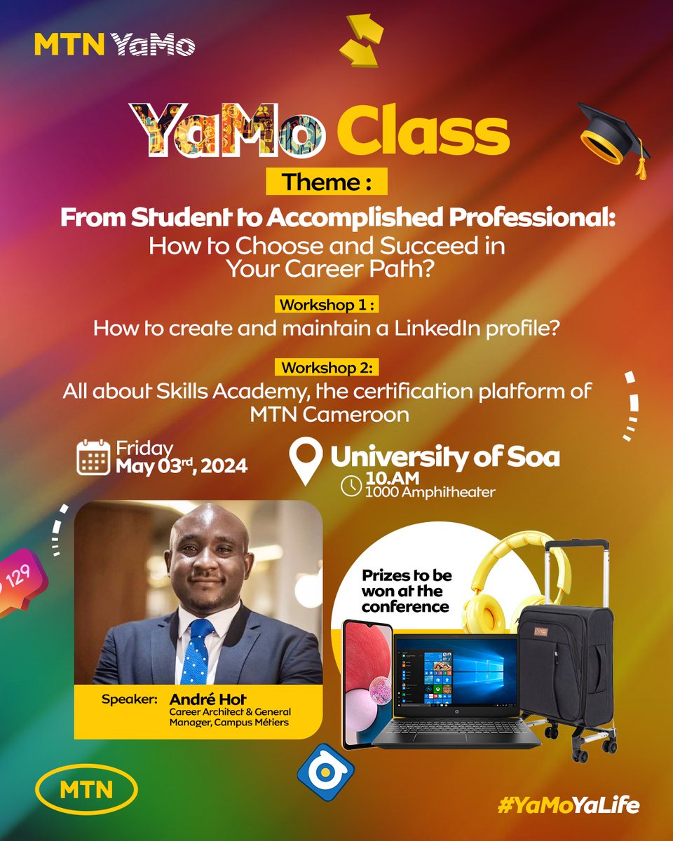 What benefits do you gain from creating and maintaining a LinkedIn profile as a student? Join us on May 3rd from 10 AM at University of Soa Amphitheater 1000, in the company of André Hot, Career Architect and CEO of Campus Métiers, for an enriching conference. #YaMoYaLife…