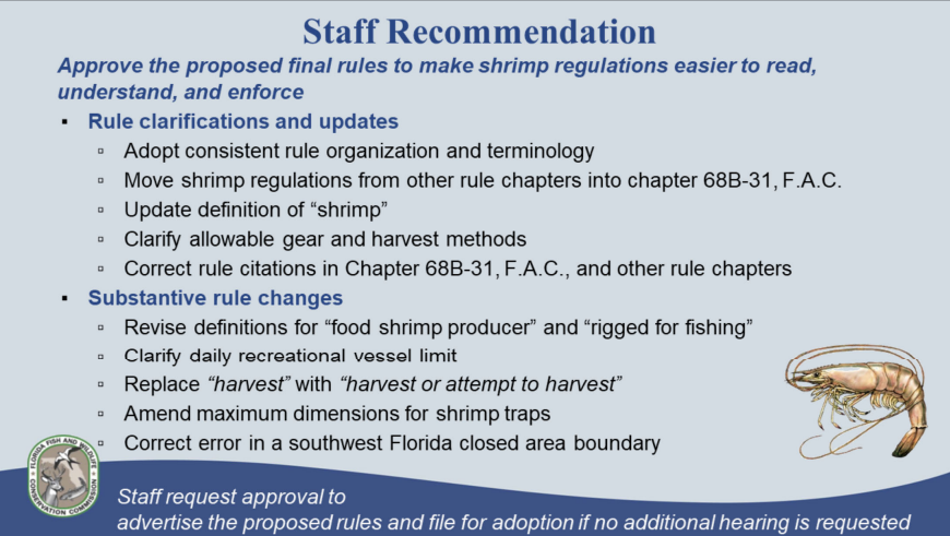 The Commission has approved staff recommendation on the Proposed Final Rule – Shrimp Rule Clean-Up. #FWC2024