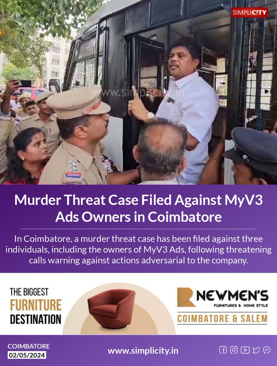 Murder Threat Case Filed Against MyV3 Ads Owners in #Coimbatore simplicity.in/coimbatore/eng…