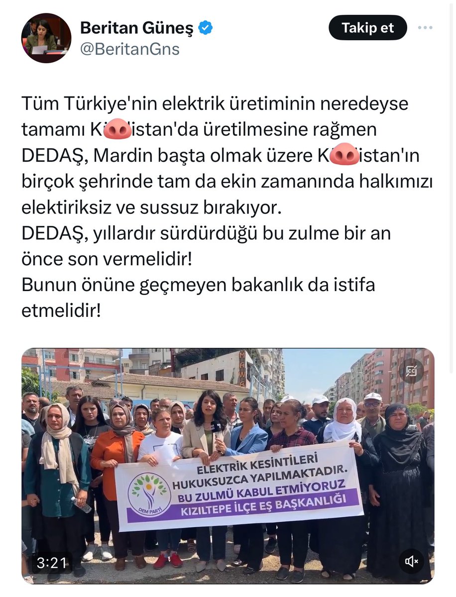 Şovunuz bittiyse gerçekleri yazalım. Beritan denilen bu şahıs utanmadan, sıkılmadan kaçak kullanım sonucu kesilen elektrik ve su için protesto gerçekleştirmiş. Bahsi geçen yerlerde sırtımıza yüklenilen yıllık milyarlarca liralık kaçak kullanım söz konusu. Bölge halkı bunu…