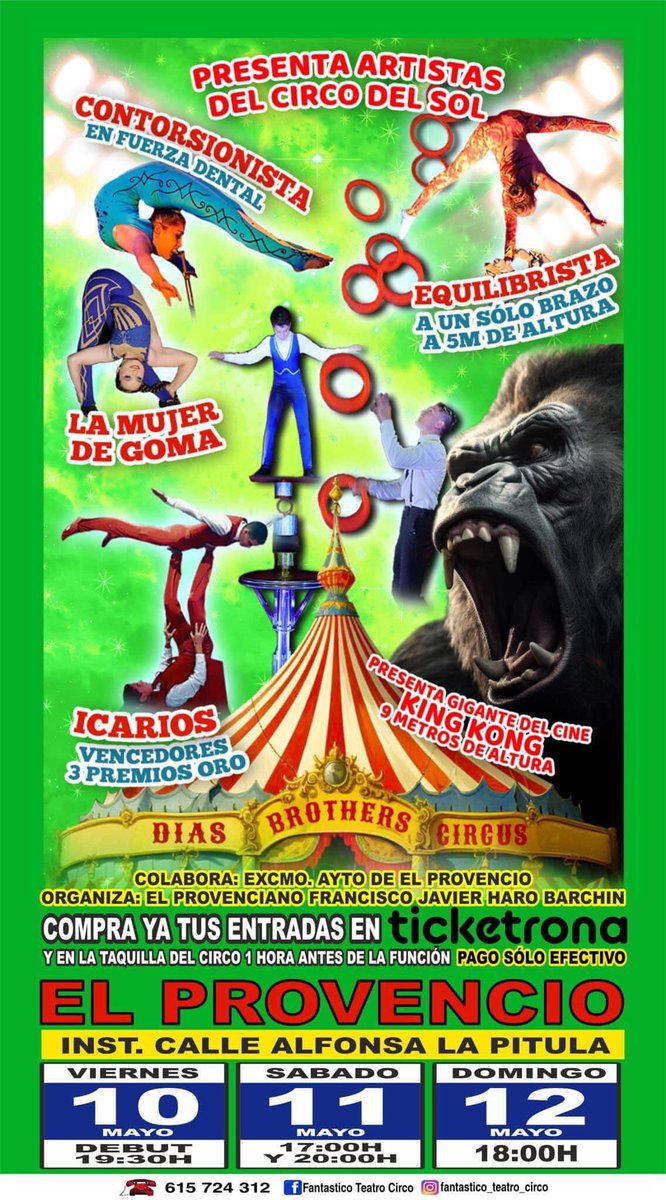 Dias Brothers Circus llega a #ElProvencio
🎟️ Venta anticipada en entradas.ticketrona.com/events/circo-d…
#ticketrona #laspedroñeras #villarrobledo #sanclemente #lasmesas #laalbercaddlzancara #sisante #socuellamos @elprovenciotur @elespectadorvdo  @HotelJemik @Eldiadigital_es @Vocesdecuenca