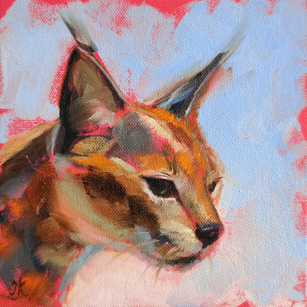 Two years ago, this #caracal #bigcatpainting burst into existence in a single exhilarating breath. And guess what? Exciting news, everyone! Now it's up for grabs as a print, even in massive sizes like 18x18 inches!⁠ ⁠ khortviewprints.etsy.com/listing/172463…