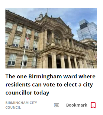Read all about it! 'Why are there no local elections in Birmingham today?' Only some Local Elections today. You know. For the Mayor of the West Midlands and The Police Commissioner person and then that one for a ward.. but otherwise... none at all. No. @birmingham_live