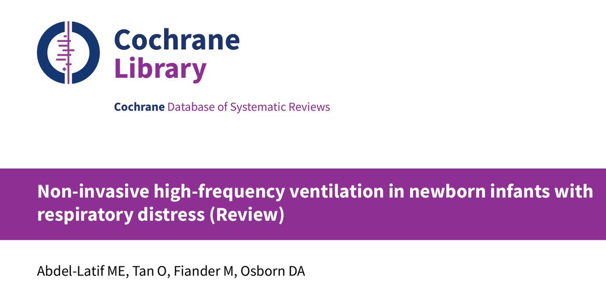 To evaluate the effects of nasal high‐frequency ventilation compared to invasive ventilation via an ET tube or other non‐invasive ventilation methods in preterm and term infants with or at risk of respiratory distress.
This review included 33 RCTs ⤵️ 
cochranelibrary.com/cdsr/doi/10.10…