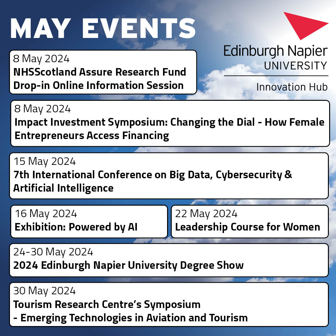 🗓️ New month, new dates for the diary! 🚀 Check out some highlights of the great events happening at @EdinburghNapier this month, via our Innovation Hub & sign up to join us! 👇 innovationhub.napier.ac.uk/news-and-event… #MustBeNapier 🔻 #ENUDifferenceMakers