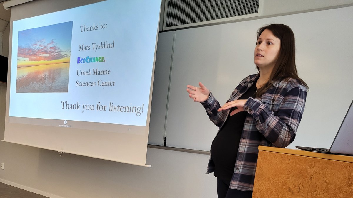 Thank’s Linda Zetterholm, PhD in marine environmental chemistry, for an exciting talk about spatial differences in the concentrations of #POPs in three-spined stickleback in the Gulf of Bothnia. Next seminar at #UMF: umu.se/en/events/form… @umeauniversity #marine #research