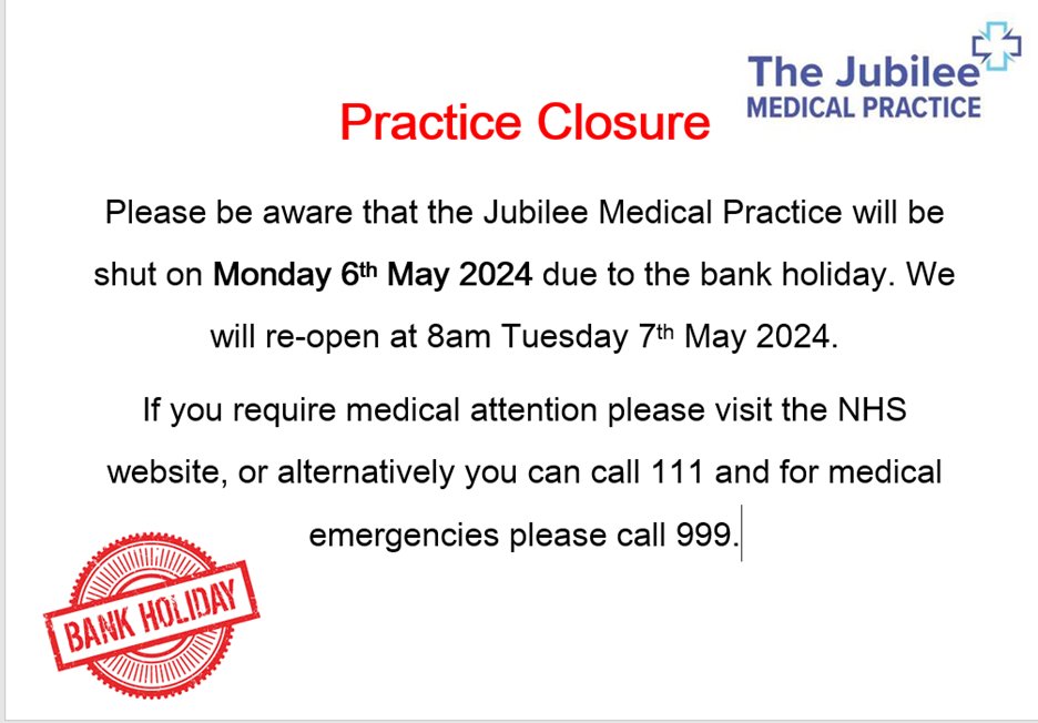 Bank holiday closure:

Please read and share.
