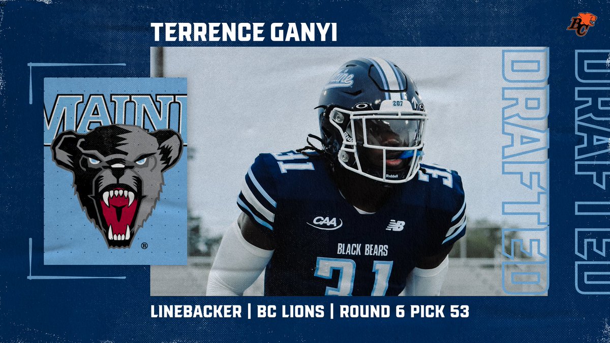 Another Black Bear is moving on to the next level! Congratulations to Terrence Ganyi who was selected in the sixth round, 53rd overall, of the @CFL Draft by the @BCLions #BlackBearNation