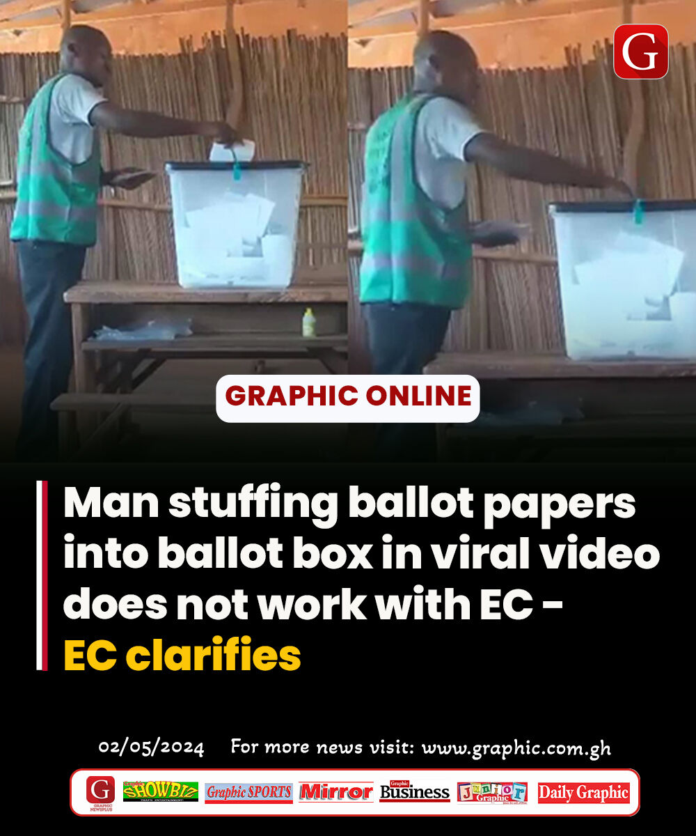 Man stuffing ballot papers into ballot box in viral video does not work with EC - EC clarifies Read more here:graphic.com.gh/news/general-n… #dailygraphic #graphiconline #GhanaNews