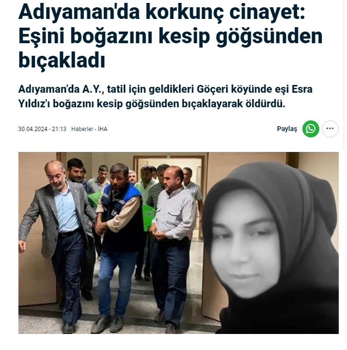 Ülkemizde kadın cinayetleri durmak bilmiyor.Her geçen gün bir yeni kadın cinayetine tanık oluyoruz.Gazetelere baktım kadın cinayeti haberleri ile dolu.Siyasi iktidar ne yazık ki bunlara karşı önlem almada yetersiz kalıyor #KadınCinayetlerineHAYIR #İstanbulSözleşmesiYaşatır