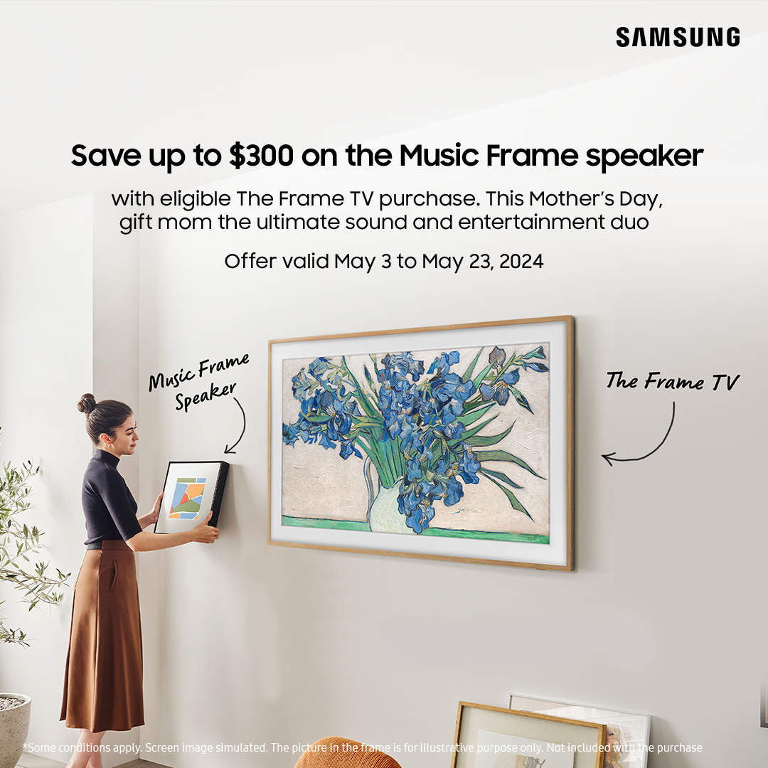 Save up to $300 on The Music Frame speaker with eligible The Frame TV purchase. This Mother’s Day, gift mom the ultimate sound and entertainment duo. 🌷 🌻 Learn more: spr.ly/6016jMfNO