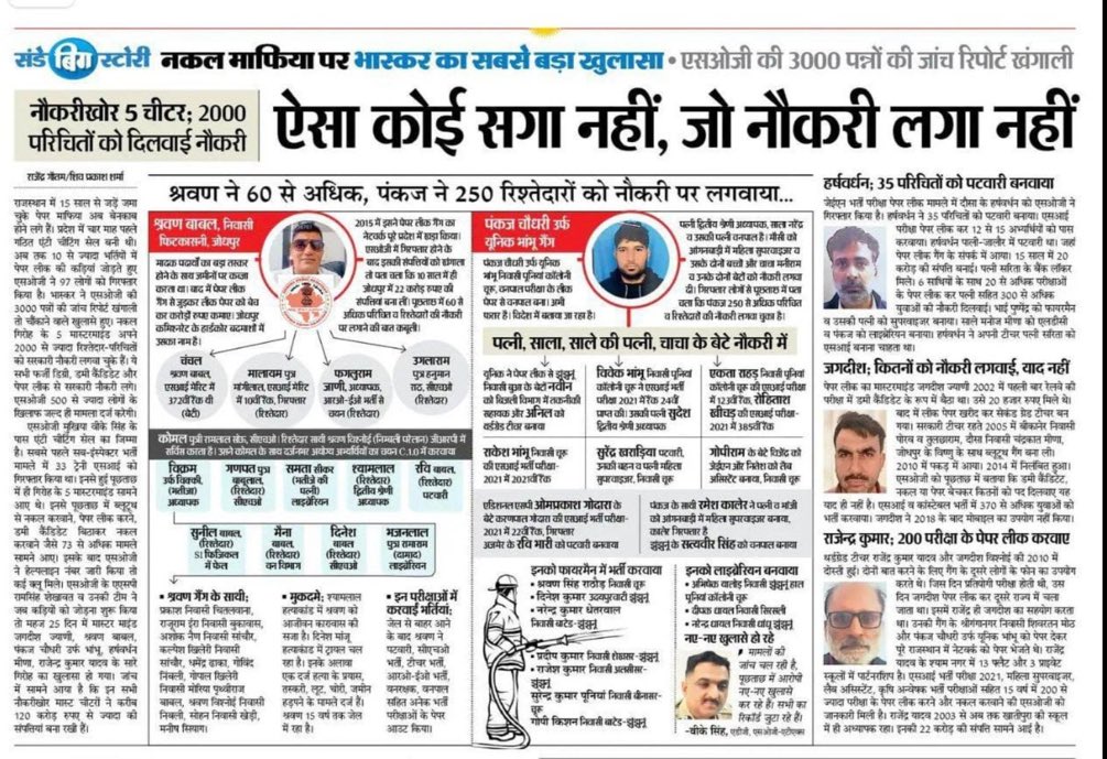 क्या SOG कर पायेगी #EO_RO पेपर लीक का खुलासा या ये NEWS NEWSPAPER KI HEADLINES बन कर रह जायेगी ? आखिर कब तक युवा पिश्ता रहेगा जांच के नाम पर?या ऐसे ही होता रहेगा युवाओं के साथ अन्याय #EO_RO_भर्ती_रद्द_करो #SI_भर्ती_रद्द_करो @8PMnoCM @RajCMO @sharatjpr @pantlp @DainikBhaskar