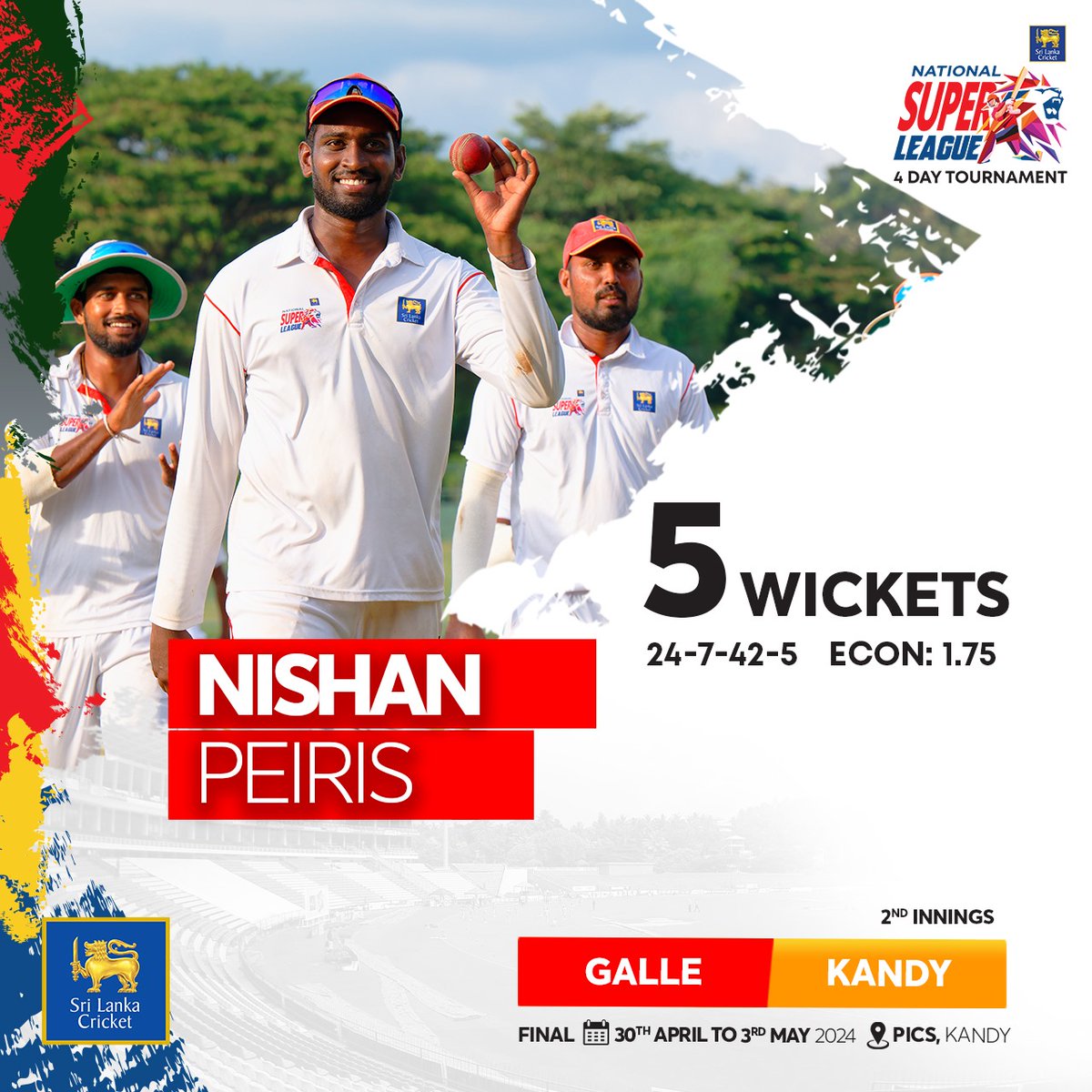 Nishan Peiris on FIRE🔥 Picks up a fifer to dismantle Kandy for just 163 in the second innings! 

📝Scorecard: shorturl.at/cAOR2

#NSL4Day #SriLankaCricket