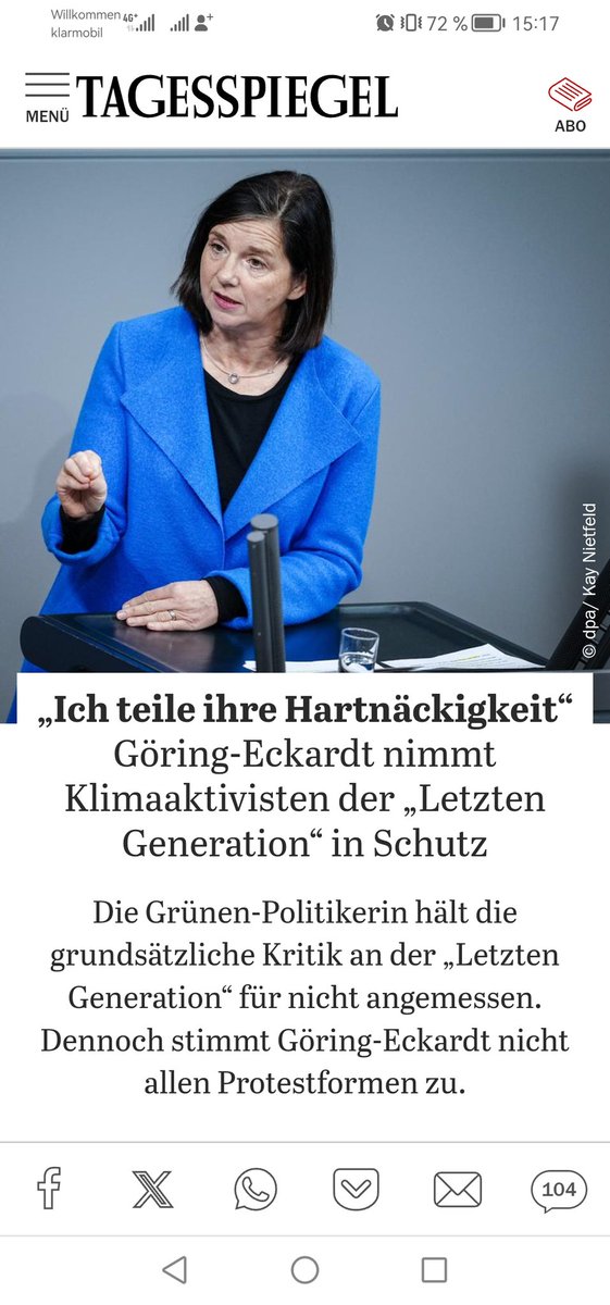 Faeser verurteilt Aktion gegen Göring-Eckhardt.

Göring-Eckhardt nimmt 'Klimaaktivisten' - warum schreibt die Zeitung nicht #Klimaterroristen - der #LetzteGeneration in Schutz.

🕊️