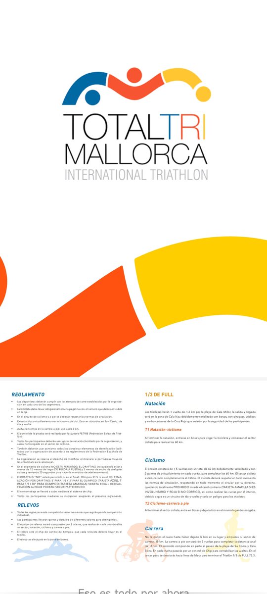 INFORMACIÓN!

PUNTOS IMPORTANTES:

- LOS DORSALES SE PUEDEN RECOGER EL SÁBADO DE 17H A 18:50H Y DOMINGO DE 7:00H A 8:15H.

- BRIEFING EL SÁBADO DE 19H A 20H, EN CATALÁN, ESPAÑOL, INGLÉS Y ALEMÁN. 

- LAS BICIS SE ENTRAN EN BOXES EL DOMINGO DE 7:30H A 8:50H. EN LA CALLE BORNEO.