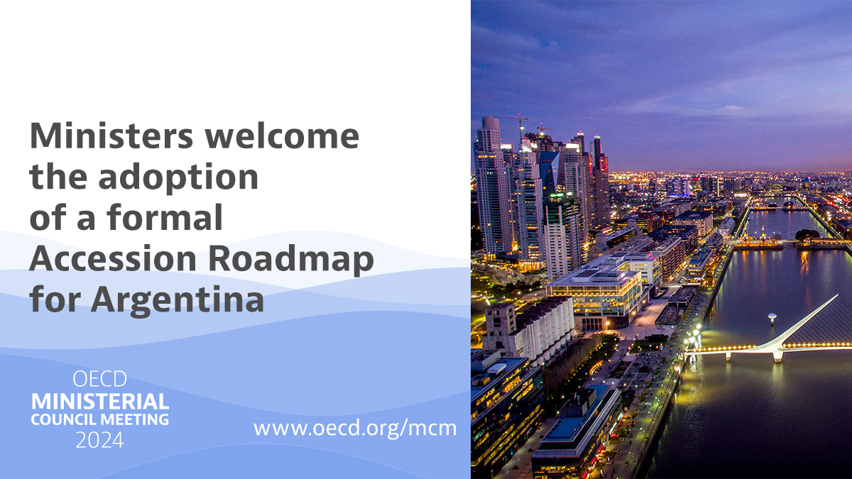 At the #OECDministerial, Ministers welcomed adoption of an Accession Roadmap setting out the assessment process for 🇦🇷 as a candidate country for OECD membership. It builds on our engagement with 🇦🇷 for over 4 decades, & the region through our LACRP. ➡️ brnw.ch/21wJoH8