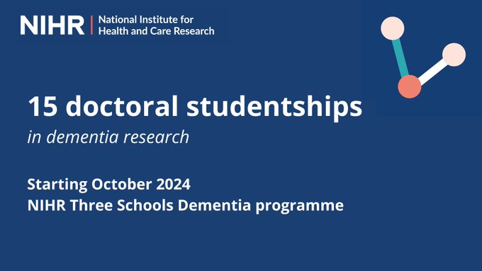 15 doctoral #studentships available focusing on #dementia related research in collaboration from @NIHRSPCR, @NIHRSSCR and @NIHRSPHR (“three Schools”) and @NIHRresearch Application deadline dates for each opportunity differs. More info here⬇️ sscr.nihr.ac.uk/15-doctoral-st…