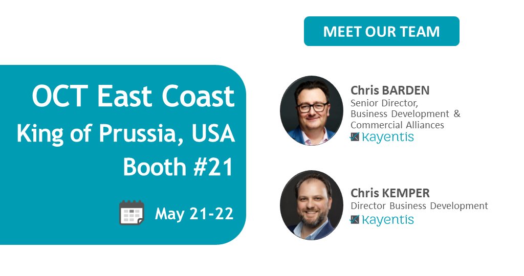 // OCT East Coast 2024 //
Less than one month until OCT East Coast 2024! Meet our team Chris Barden and Chris Kemper at booth #21.
Schedule a meeting: bit.ly/3IJtj5D
#kayentis #eCOA #clinicalstudies
