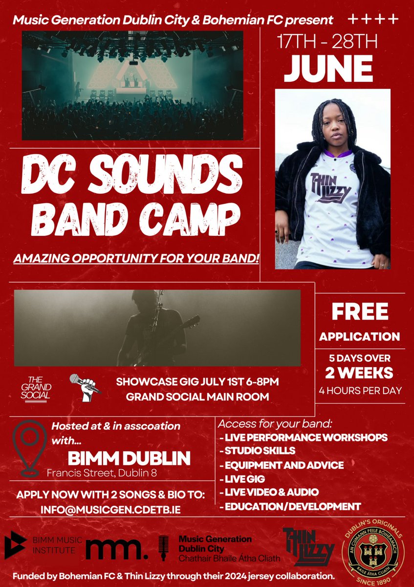 Bohemian FC is delighted to be funding The DC Sounds Band Camp through our 2024 Thin Lizzy away shirt. In a band and aged between 14-18 in Dublin? Along with Music Generation Dublin City & BIMM Dublin we want to help young bands! Apply for the DC Sounds Band Camp and get…