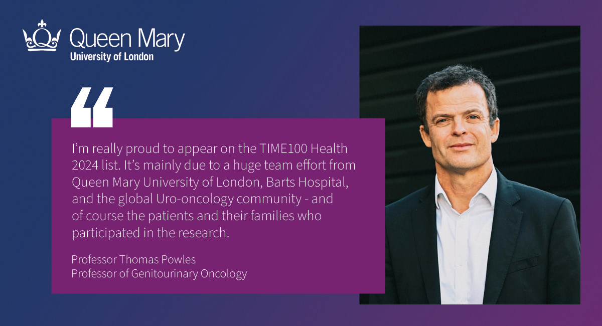 We are hugely proud and delighted that @tompowles1 has been named in #TIME100HEALTH of the 100 most influential people in global health this year for his transformative research on bladder cancer. @TIME, @QMBCI , @NHSBartsHealth qmul.ac.uk/media/news/202…