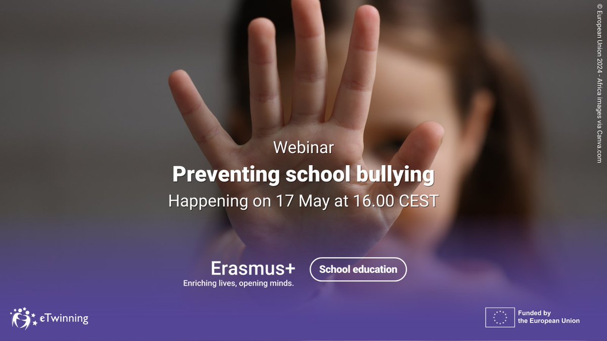 #eTwinning webinar! Our speaker🎙️Paul Downes will explore the multifaceted dimensions of bullying prevention, from fostering a whole-school approach to implementing targeted strategies. The webinar will take place on🗓️17 May, at 16.00 CEST Enrol here➡️ bit.ly/3Wms98u