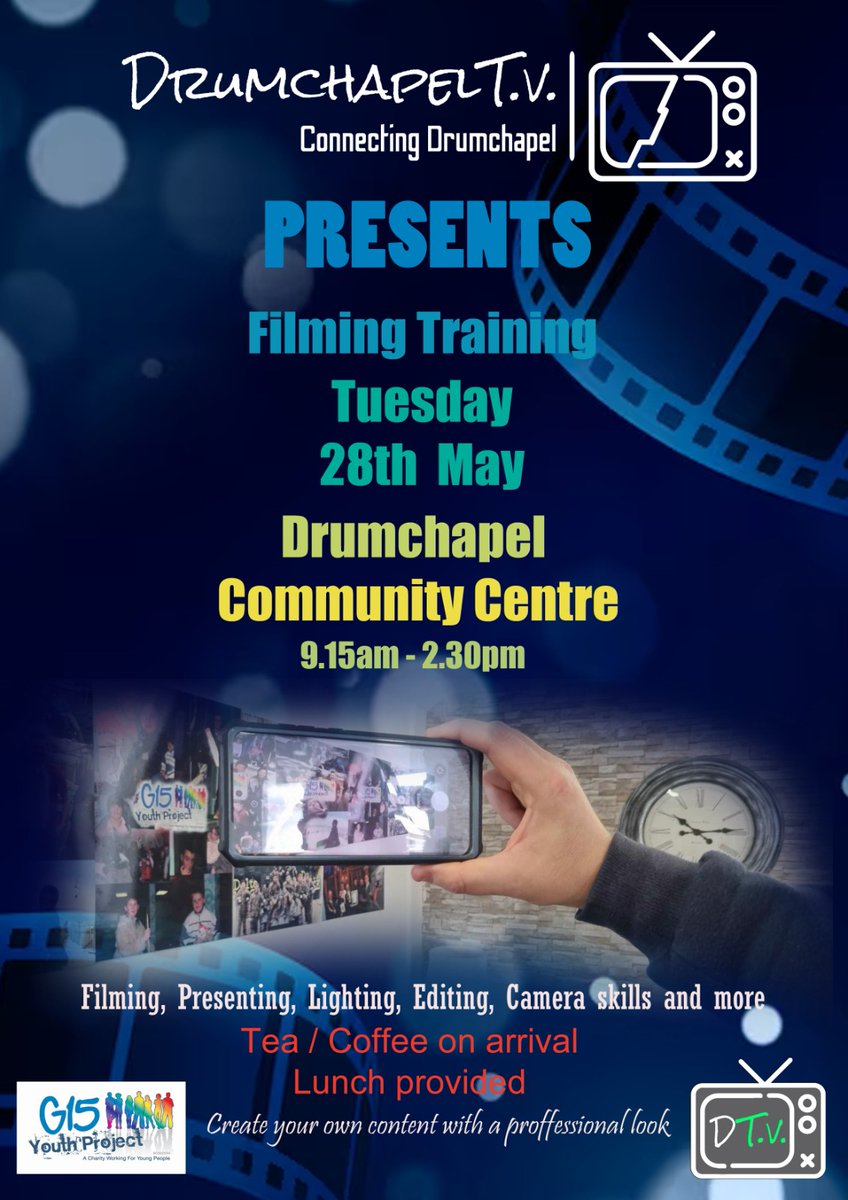 Really excited to deliver our very 1st training event. 

Creating visual content is a fantastic way to engage, share and sell service provision.  It's fun, energetic and empowering. 

<a href="/pistopete82/">Peter Divers 🏴󠁧󠁢󠁳󠁣󠁴󠁿</a> <a href="/G15YouthProject/">G15 Youth Project (SCIO)</a> <a href="/fleeum_/">Liam</a> and Kevin Harvey will be your hosts for the event.