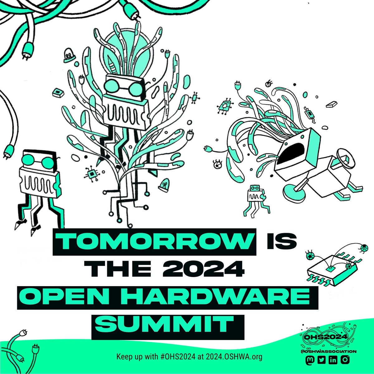 🙀🙀🙀 the Summit is TOMORROW!!!! But it you’re in town early don’t forget that there’s a Reuse Makeathon from 3-6 at Concordia Reuse Center and the Happy Hardware Hour at Radio Snack! All details on 2024.oshwa.org/schedule