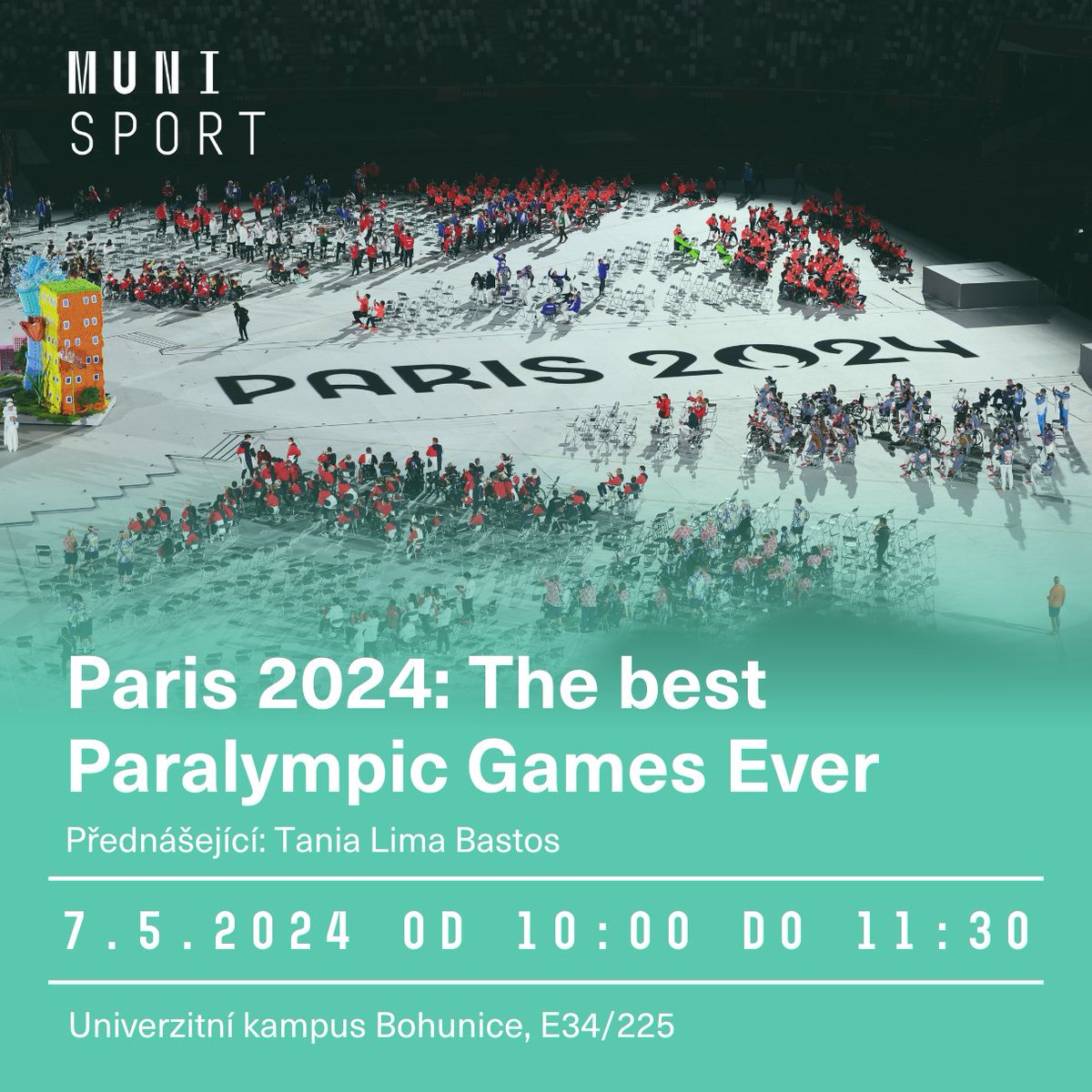 Už příští týden k nám zavítá vážený host z University of Porto – Tania Lima Bastos, která nabídne studentům i akademikům přednášku „Paris 2024: The best Paralympic Games Ever“. 🧑‍🦽Nenechte si ji ujít a přijďte v úterý 7. května v 10:00 do E34/225. 🧑‍🏫fsps.muni.cz/kalendar/kalen…